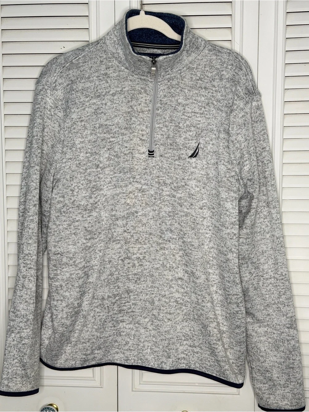 Nautica Men's Gray Heathered Quarter-Zip Sweater Fleece Pullover
